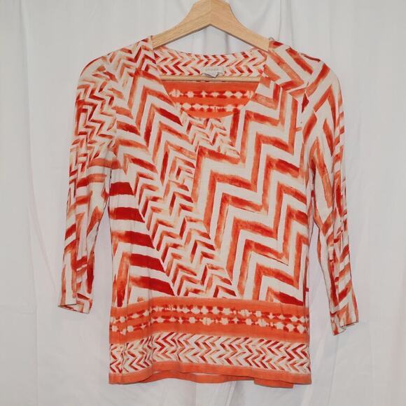 Chicos Size ) Blouse Orange White Graphic - Picture 2 of 11